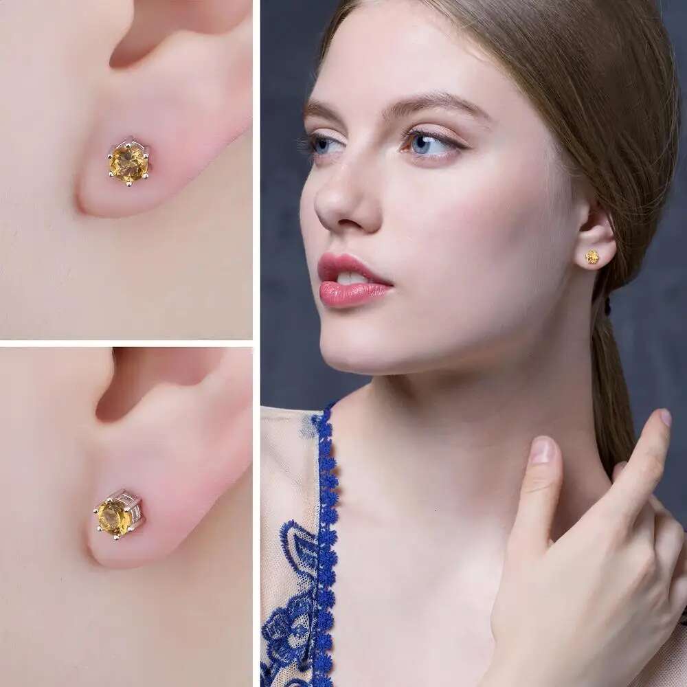 JewelryPalace Round Natural Yellow Citrine Sterg Sier Stud Earrings for Women Statement Fashion Gemstone Jewelry Gift