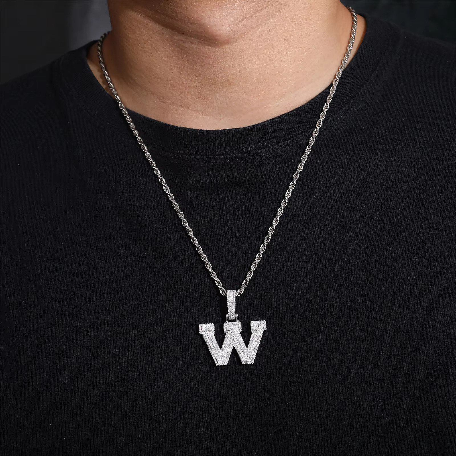925 Sterling Silver Moissanite Gold-Plated Initial Letter Pendant Necklace for Men and Women Perfect Party Accessory and Gift
