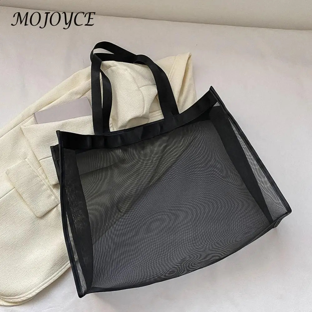 Fashion Shopping Bag Large Capacity Mesh Top-Handle Handbag Solid Color Storage Bags Transparent All-match for Beach Swimming 250305