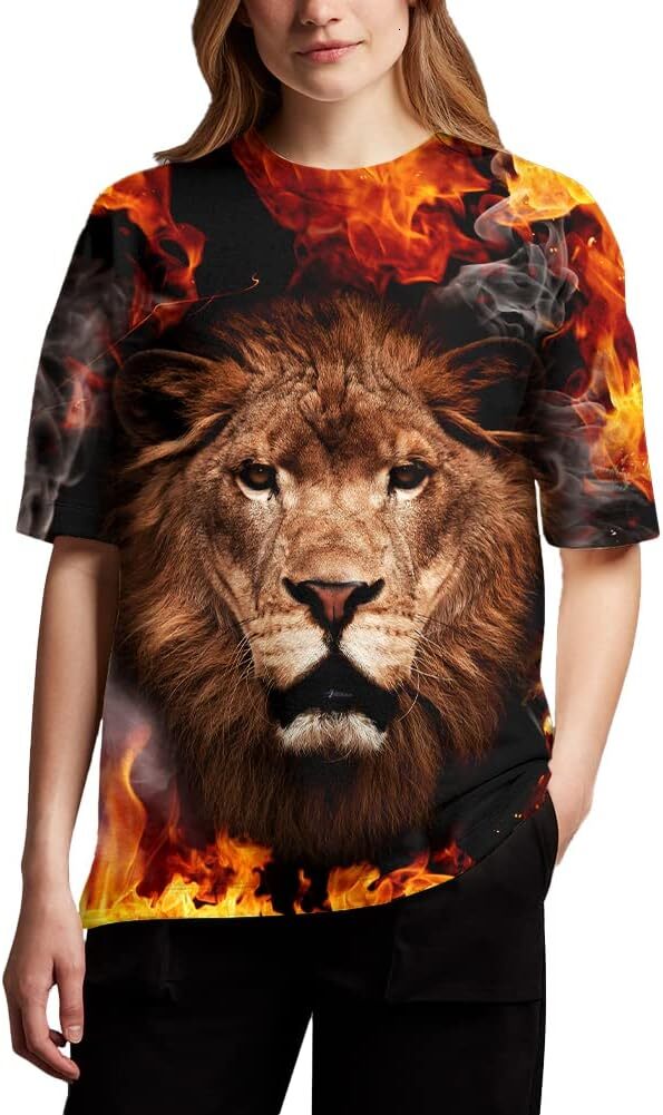 Mens T shirt Unisex Stylish 3D Printed Shirts Short Sleeve Graphic T-Shirts Tops Tees for Men Casual tops summer clothesLion pattern