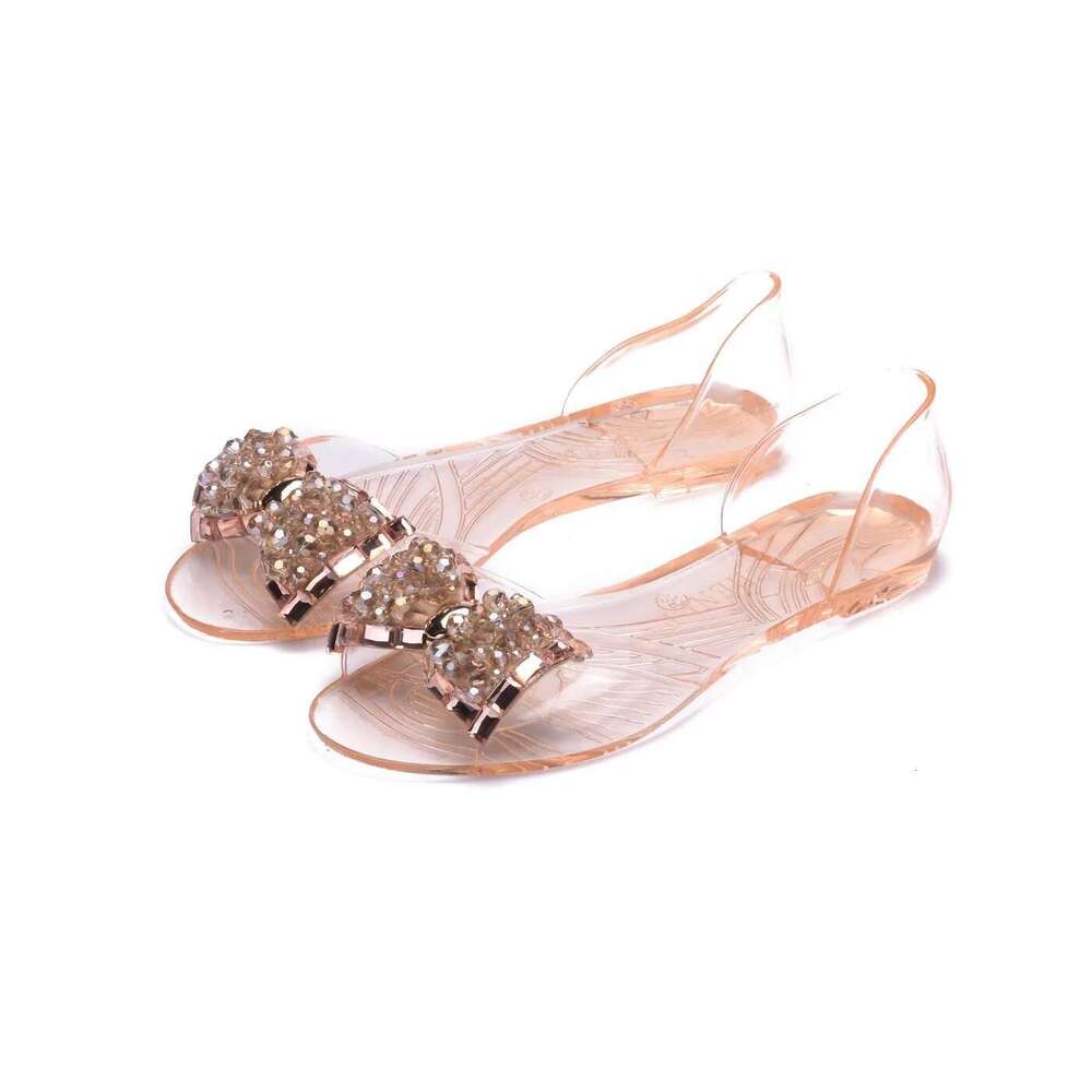 New PVC Women's Transparent Sandals Summer Flat Jelly Glass Dia Bow Fashion Plastic Fish Mouth Shoes