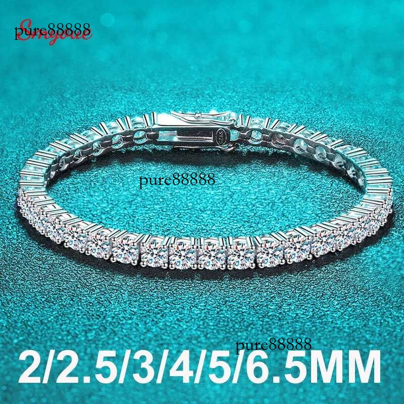 Smyoue 2-6.5mm Real Moissanite Tennis Bracelet for Women Christmas Gift Platinum Plated 100% Sterg Sier Wedding Jewelry