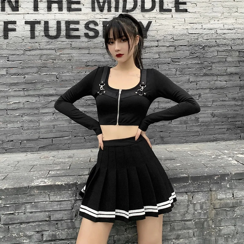 Vintage Korean Style Patchwork Skirt Harajuku JK Black Pleated Skirts Gothic Streetwear High Waist Mini Skirt Women Punk Skirt 250224