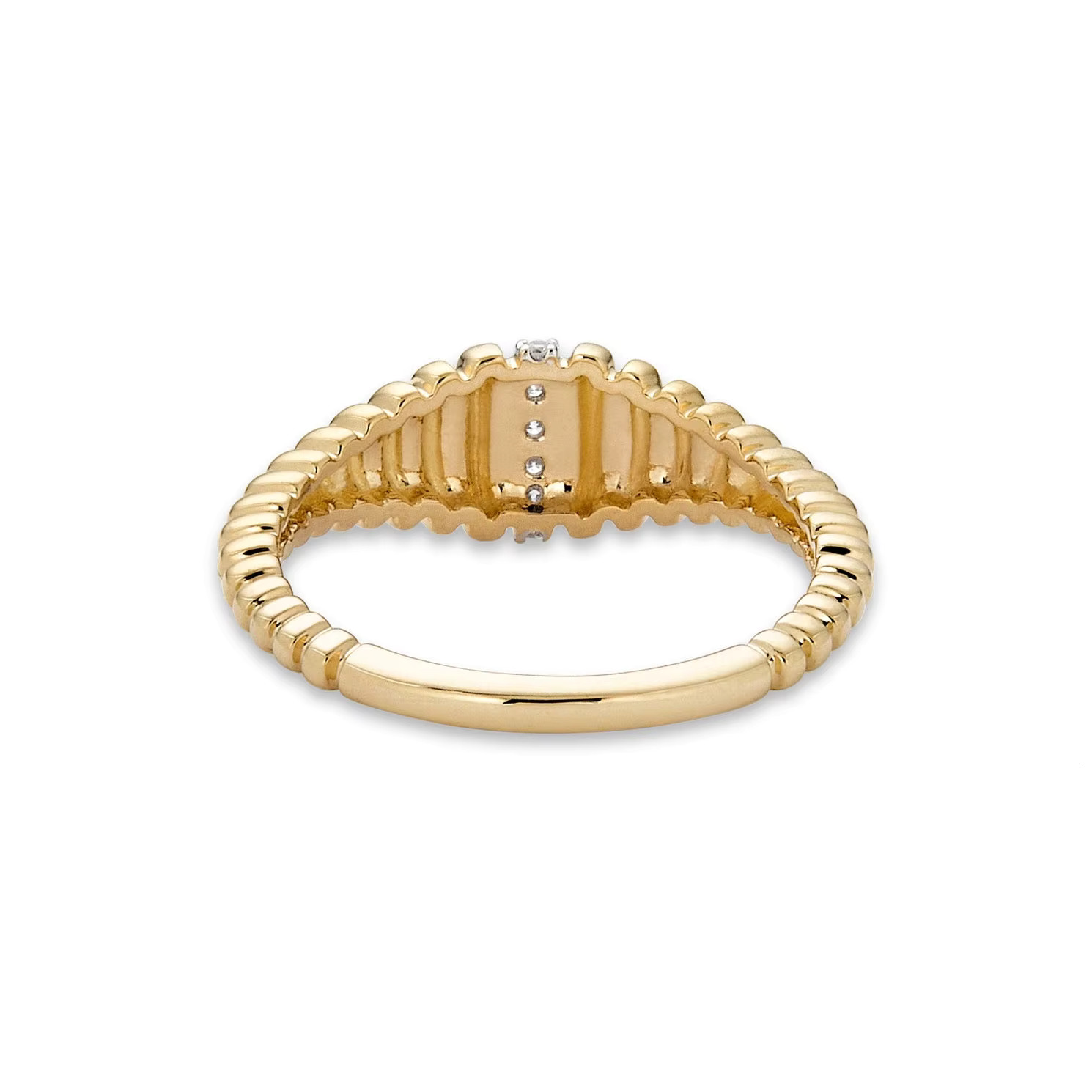 Women Jewelry Sterg Sier 14K Gold Plated Pave Stone One Row Ribbed Twist Dome Croissant Ring
