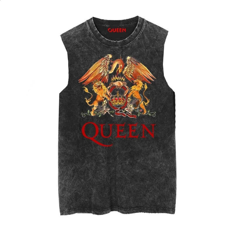 Street Ride Tank Top Summer Queen Band Rock Music Punk Street Old Washed Vintage Batik Sleeveless Tank Top T-Shirt 250225