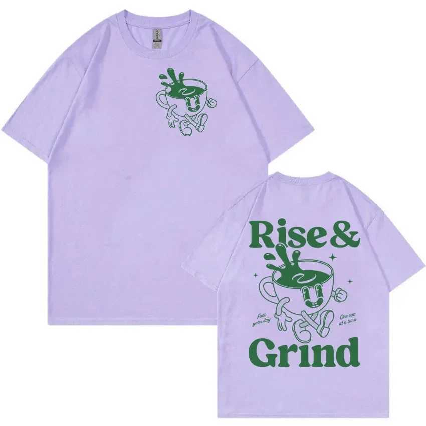 Rise and Grind Green Coffee Funny Meme T Shirt Cartoon Vintage Summer Clothing T-shirts Men Women 100% Cotton Oversized T-shirtT250307