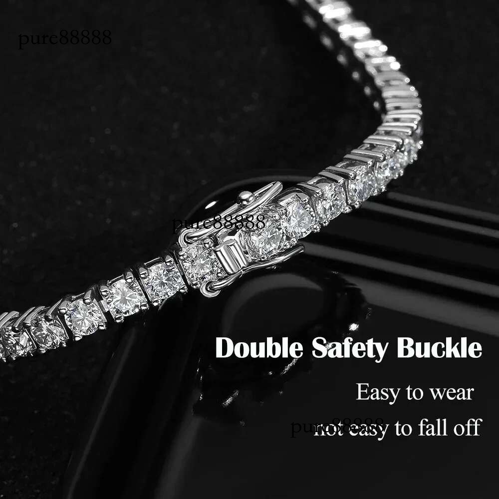 3/4/5MM Moissanite Tennis Bracelet for Women Men White Gold Plated Sterg Sier Certified All Dia Bracelets GRA