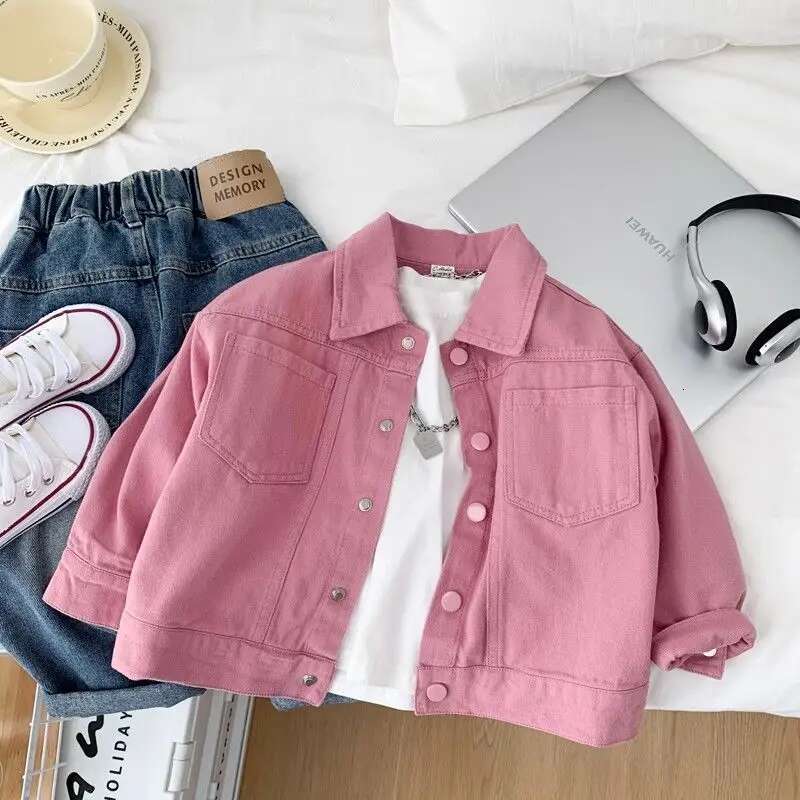 Ddmyshoesvip Boys Girls Denim Cotton Jackets Pink Laple Tops Spring Autumn New Fashion Sweet Cute Coat Jacket Baby Girl Clothes Yrs