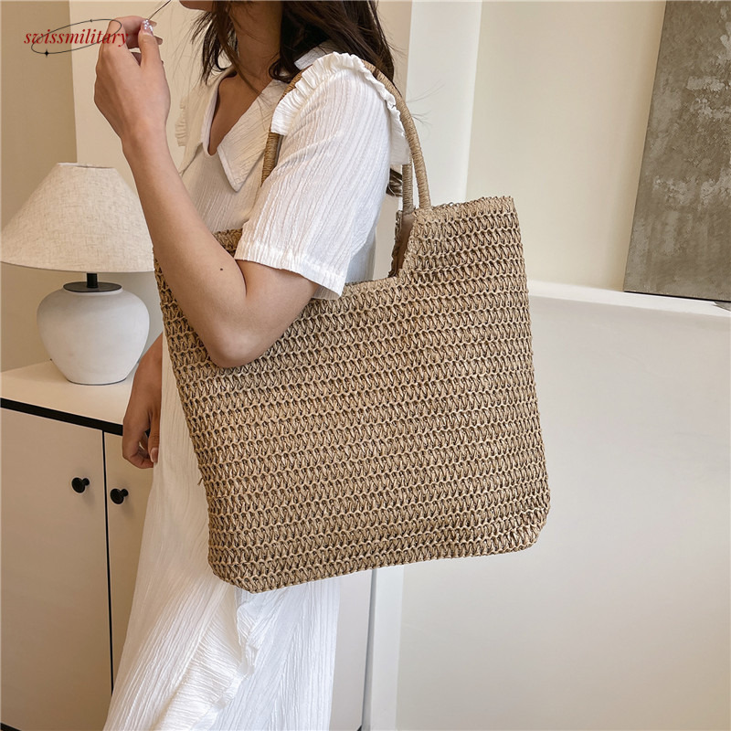 Summer for women 2025 new large capacity single shoulder tote bag, vacation commuting woven beach bag #swissmilitary
