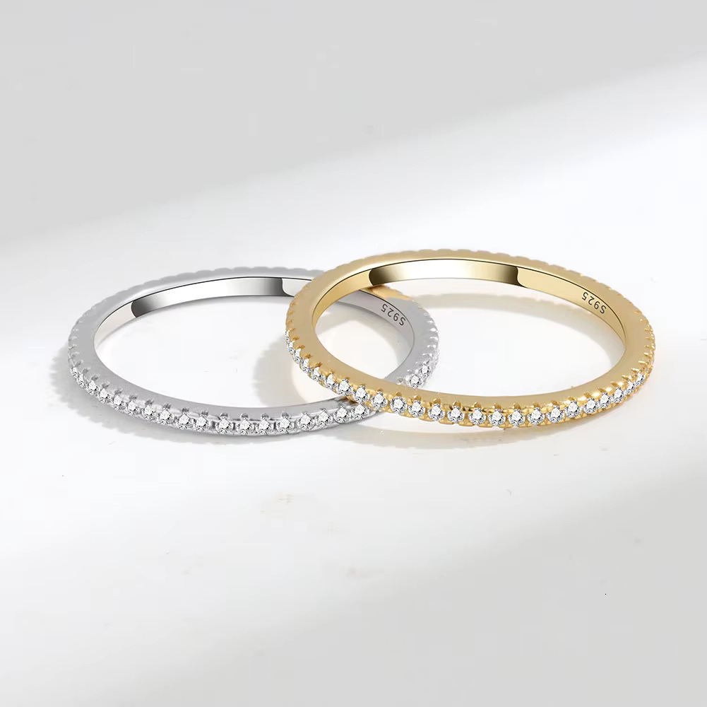Luxury 925 Sterling Silver Full Cz Diamond Stackable Ring Eternity Bands for Women