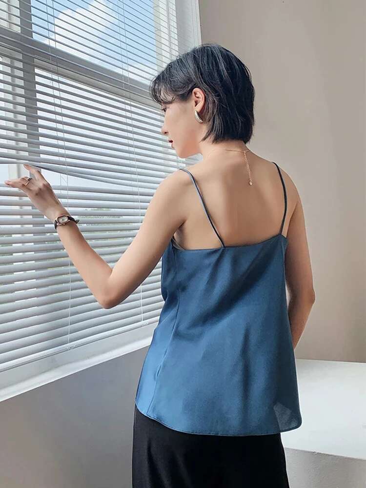 Satin Silk Tank Female Summer Sexy Basic Spaghetti Strap Tops Women Sleeveless Camisole Camis Vest