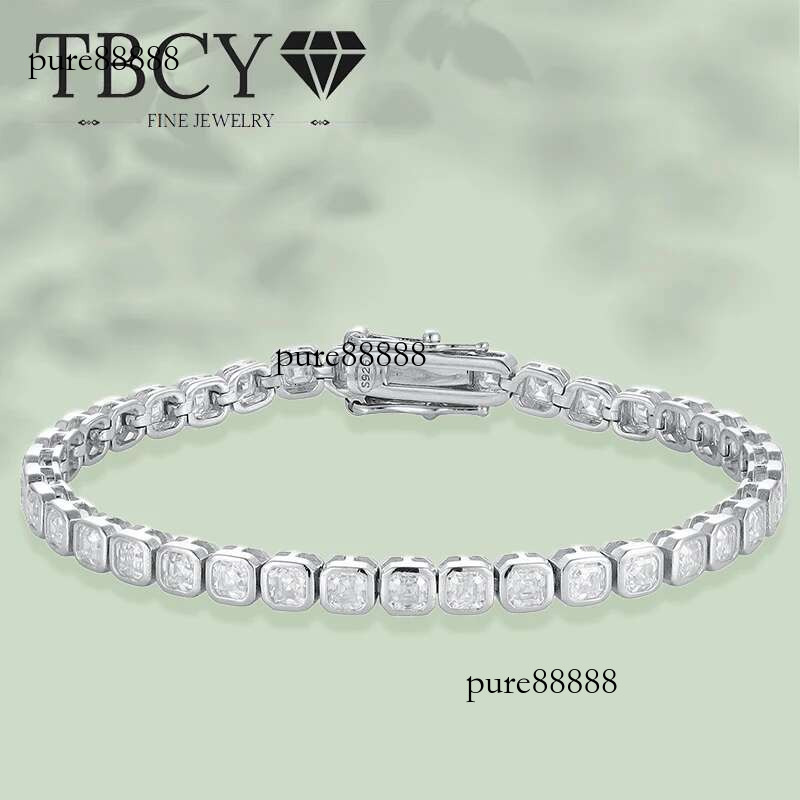 TBCYD 3mm Asscher-Cut Moissanite Sier For Women Tennis Bracelet Classic Sparkle Plated GRA Valentine's Day