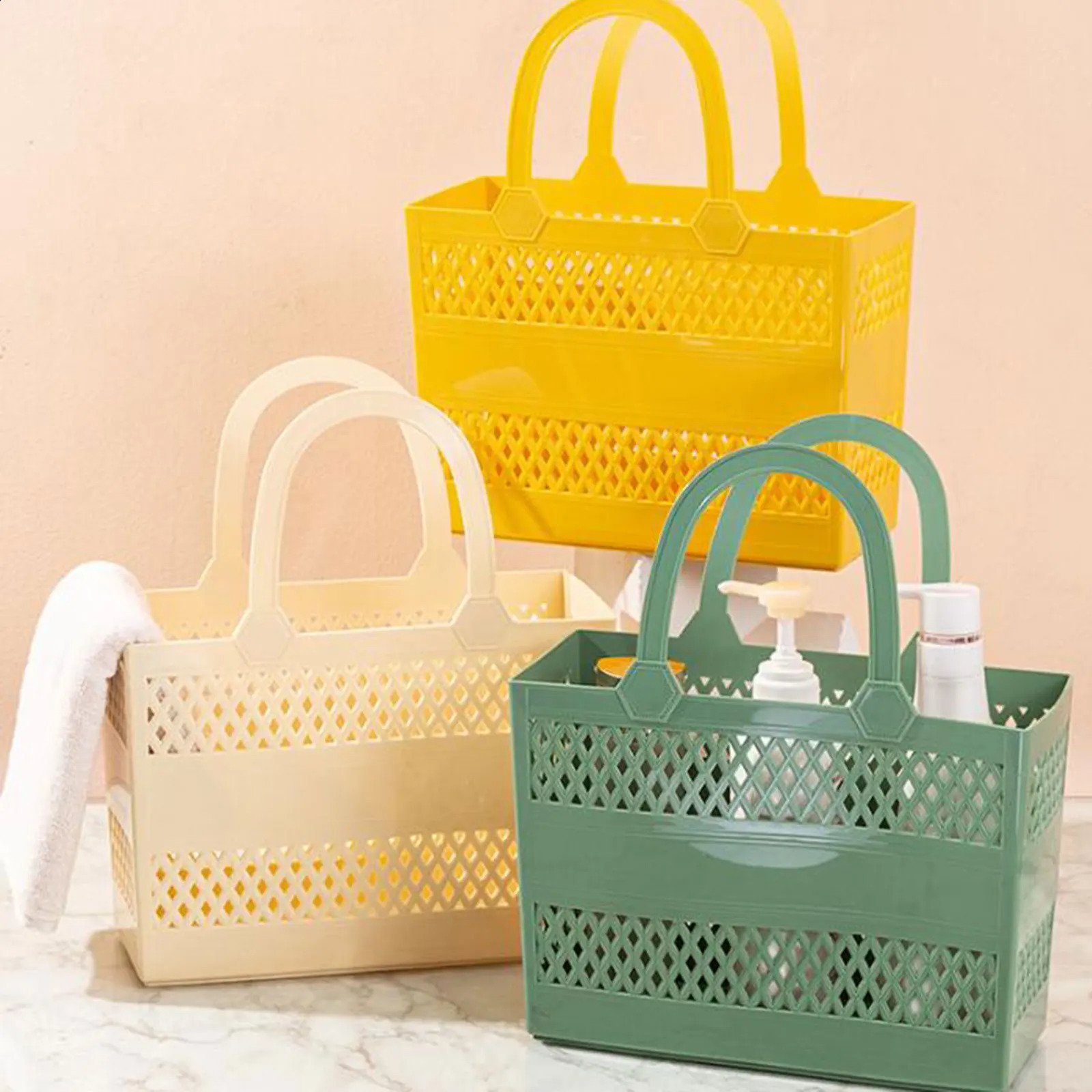 Shower Caddy Basket with Handles Portable Large Capacity Drainage Box Household Storage Basket for Camp Bathroom Beach Dorm Gym 250305