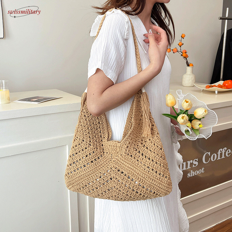 New 2025 Knitted for Summer Beach Vacation Versatile Women's Large Capacity Shoulder Bag #swissmilitary