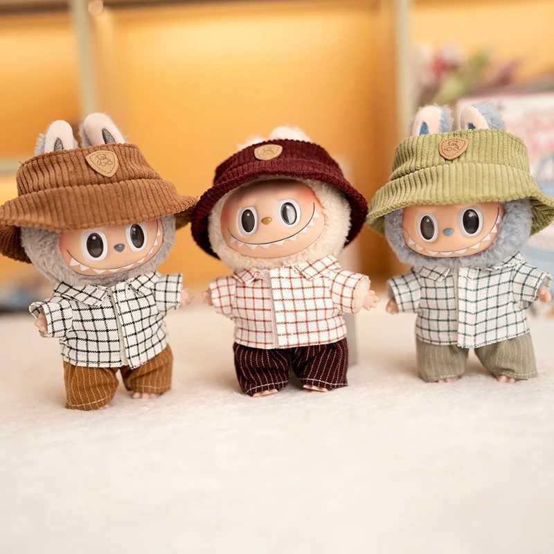 Hot Labubu doll clothing fashion clothing hat plain weave shirt vertical striped shorts for 17cm doll clothing doll accessories gifts W250301