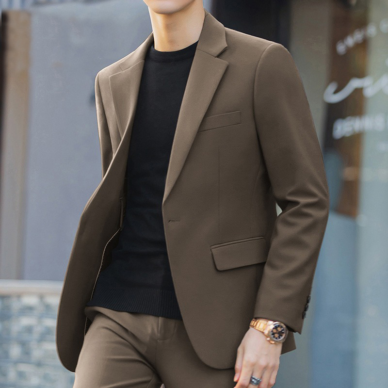 B228Stylish Men's Business Casual Suit Elegant Green Jacket with Anti-Iron Features and Youthful Design