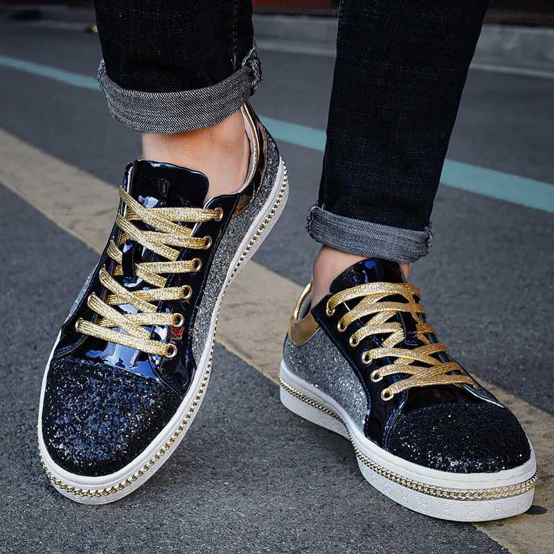 High-Quality Couples Luxury Sequined Shoes Trend Color Mahing Low Skateboard Sneakers Man Comfortable Soft Shiny Shoes For MenXJ250301