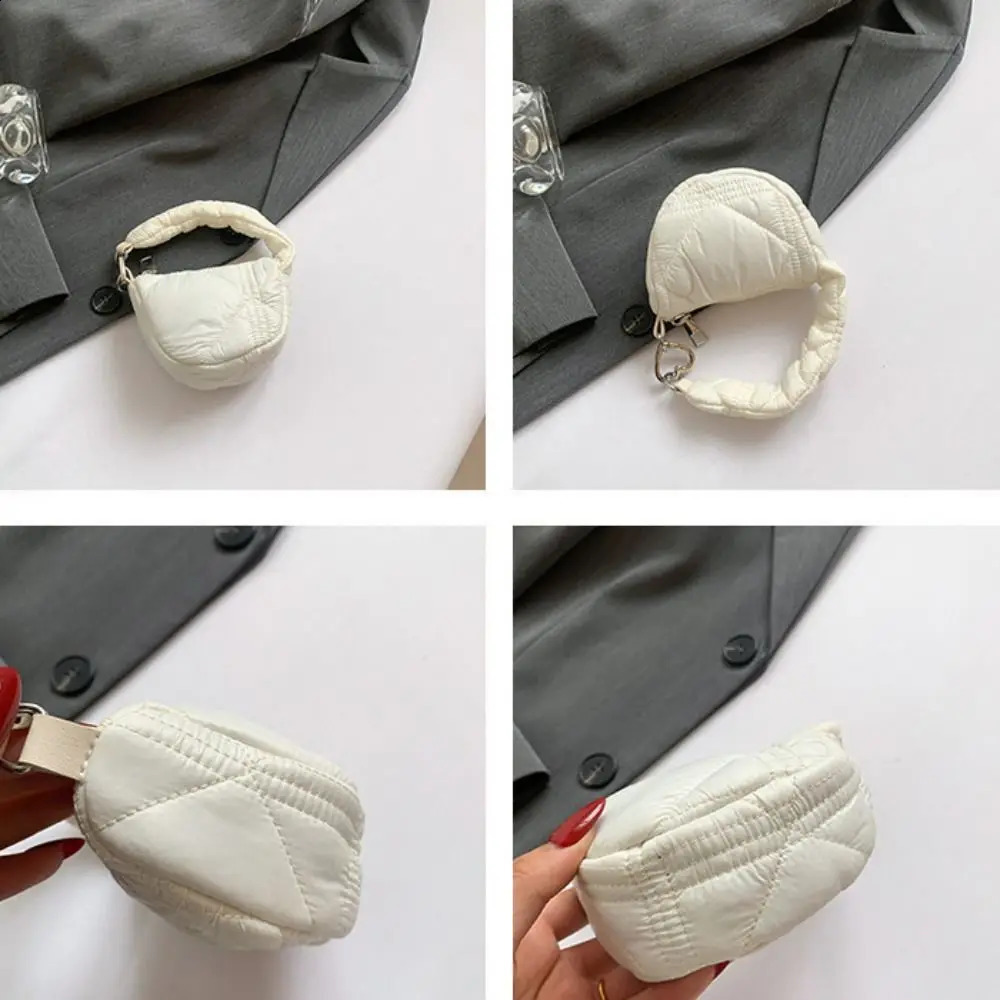 Cute Solid Color Pleated Cloud Mini Handbag Sling Pendant Quilted Small Wallet Key Bag