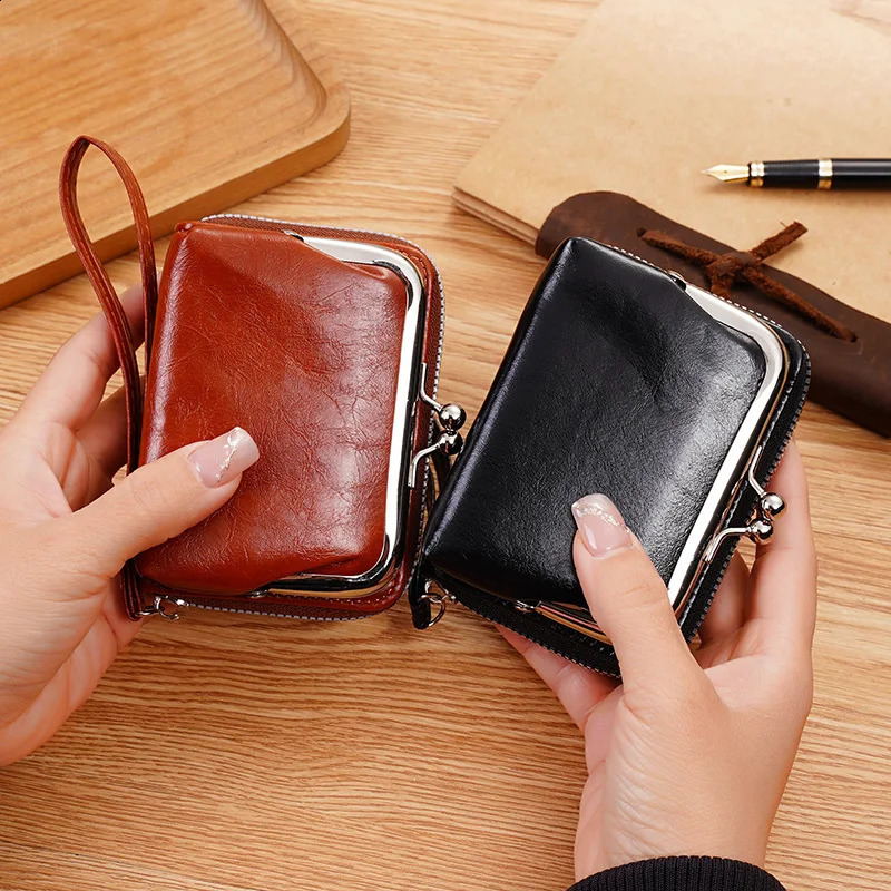 Womens Wallet Wrist Strap Short Retro Style Coin Change Storage Bag Portable Mini Card Holders Zipper Money Clip C03 250228
