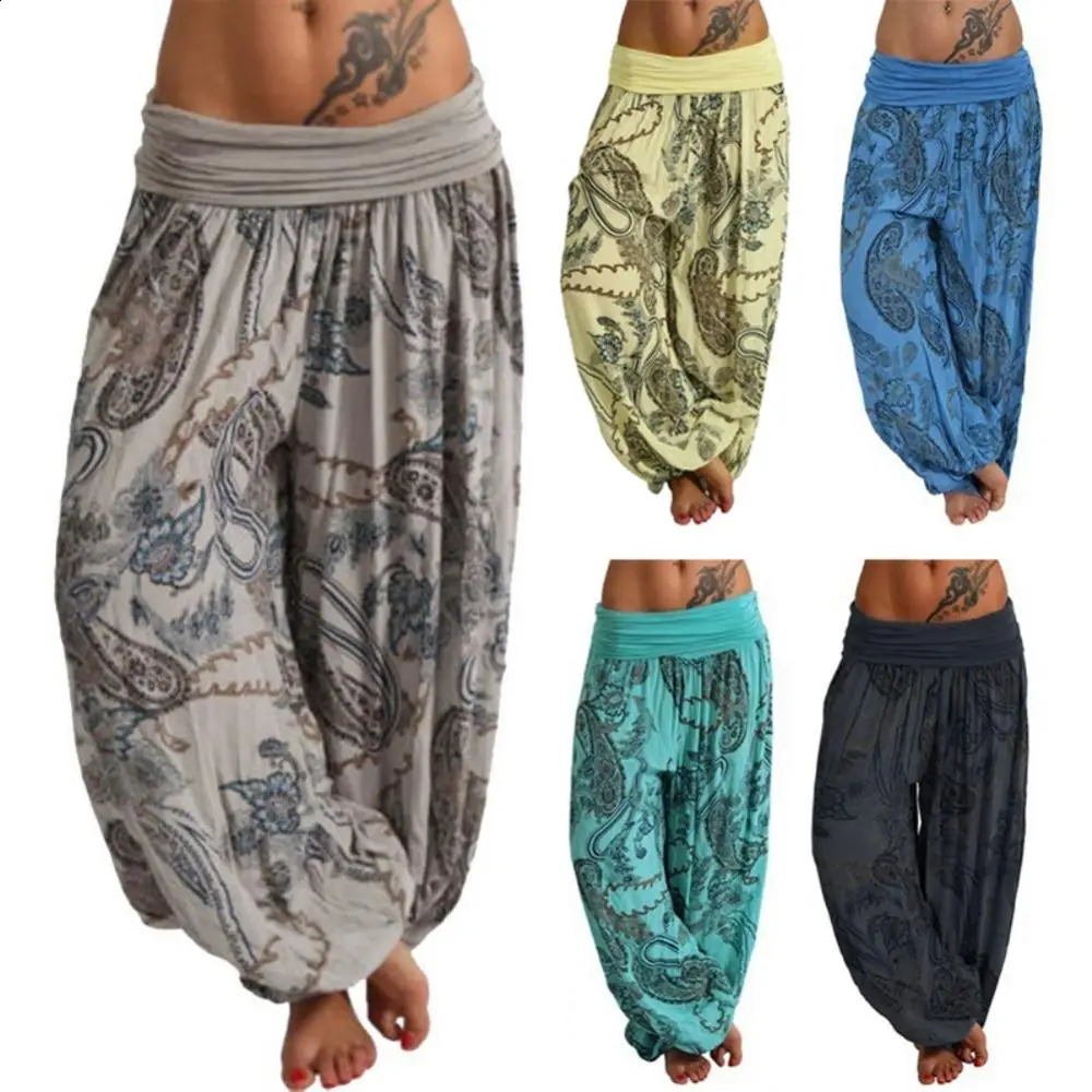 Women Boho Loose Pants Paisley Print High Waist Ankle Tied Harem Baggy Long Bloomers Trousers Female Pantalones w250228