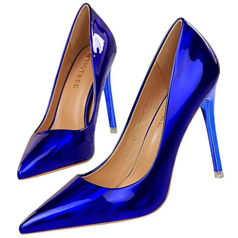 2025 Women 10.5cm High H Blue Green Vntine Pumps Glossy Stripper Stiletto Wedding Bridal Fetish Shoes Plus Size 43 Y250301
