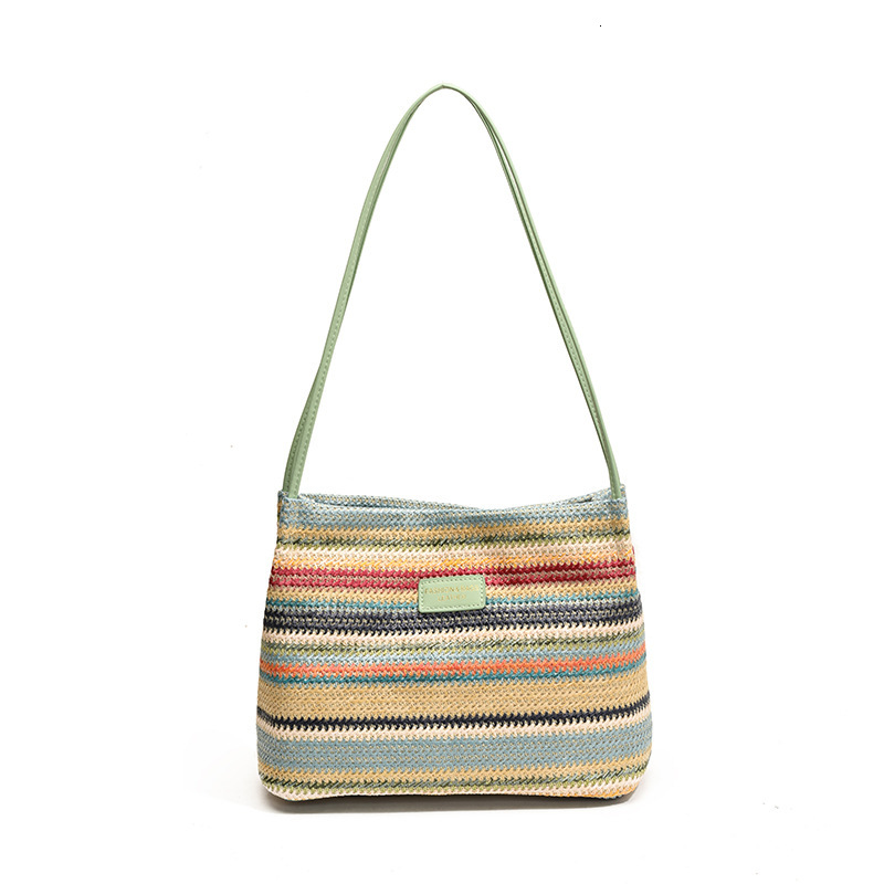 Summer Rainbow Grass Large for Women 2025 New Style Vacation Beach Woven Shoulder Commuter Tote Bag #swissmilitary