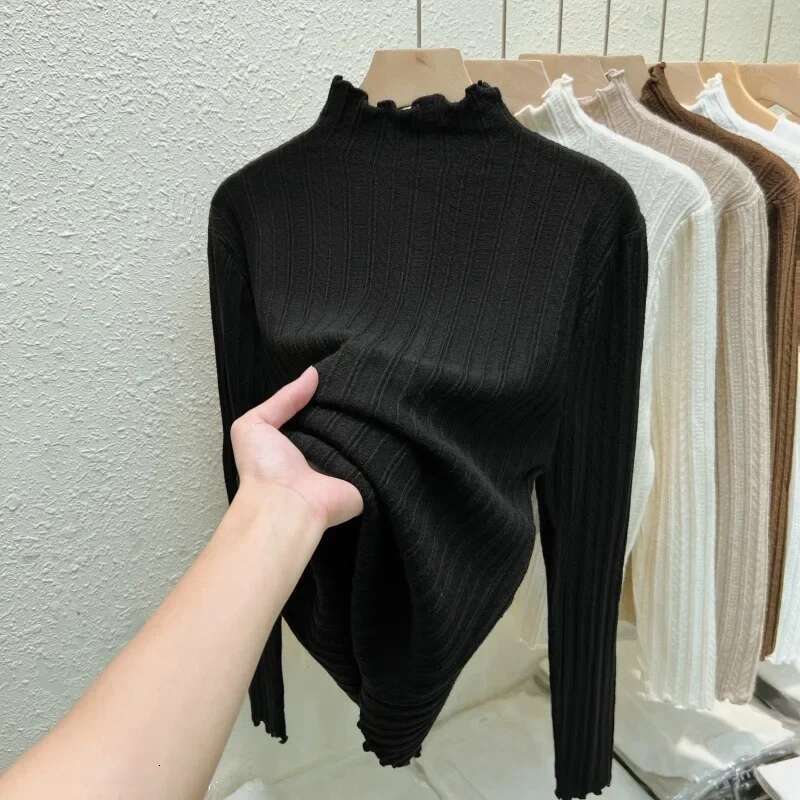 Autumn Winter Chic Ruched Sweaters Women Fashion Turtleneck Pullover Slim Long Sleeve Knitted Jumpers Soft Warm Pull Femme Top