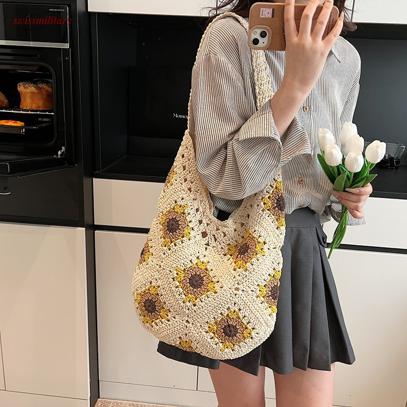 2025 Spring/Summer New Flower Handmade Daisy Grass Woven Bag, Women's Travel Beach Vacation Shoulder Bag #swissmilitary