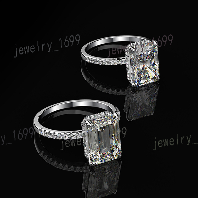 925 Sterling Silver Jewelry 18k White Gold Plated Fancy Emerald Cut baguette CZ Diamond Wedding Ring