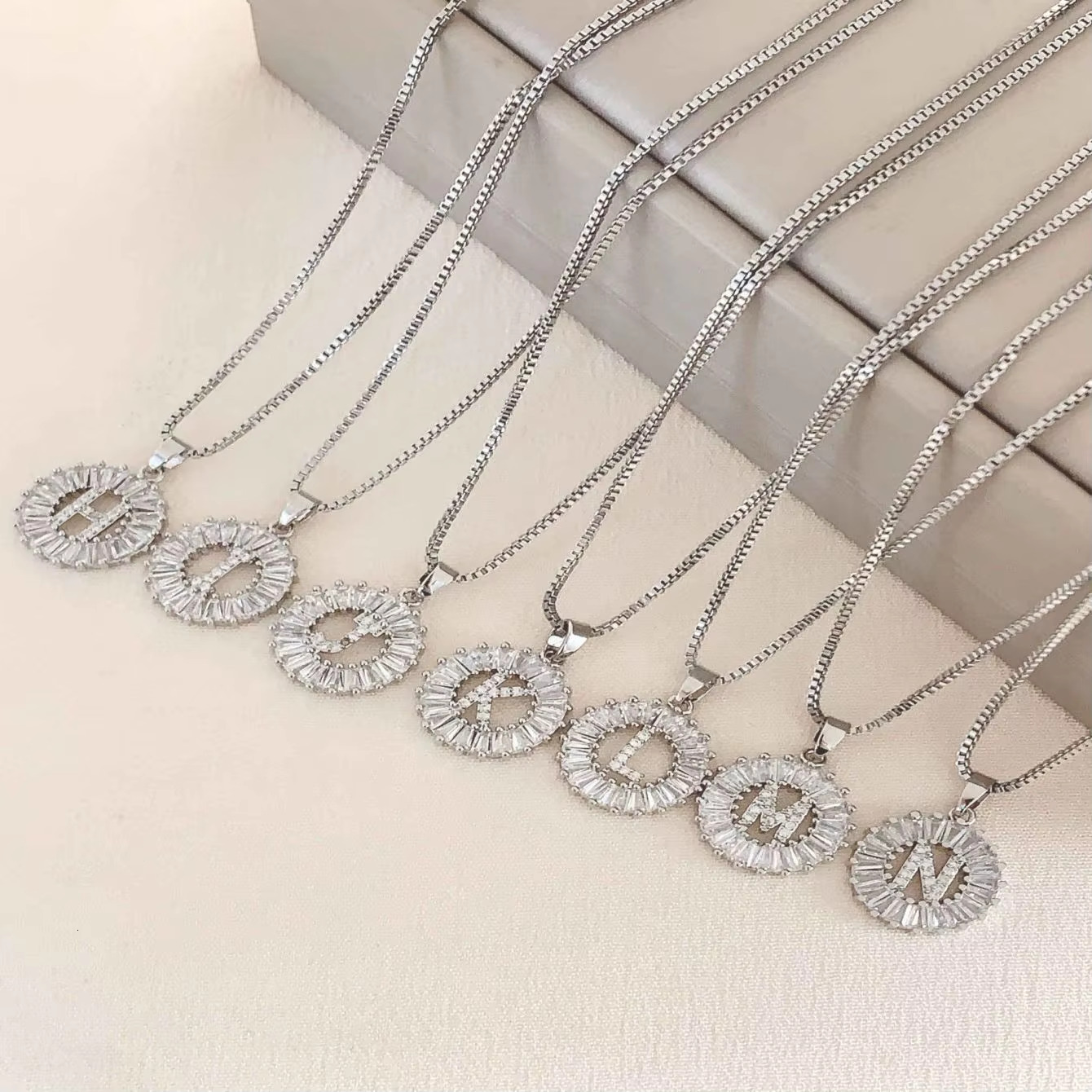 Jeutelis Women's Fashion Pendant with Zircon Stainless Steel English Box Chain Stylish Letter Necklace