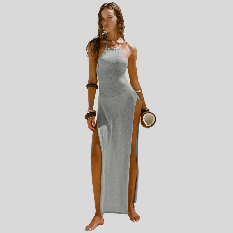 New European and American sexy double-sided high-split suspender beautiful back knitted dress beach vacation dress