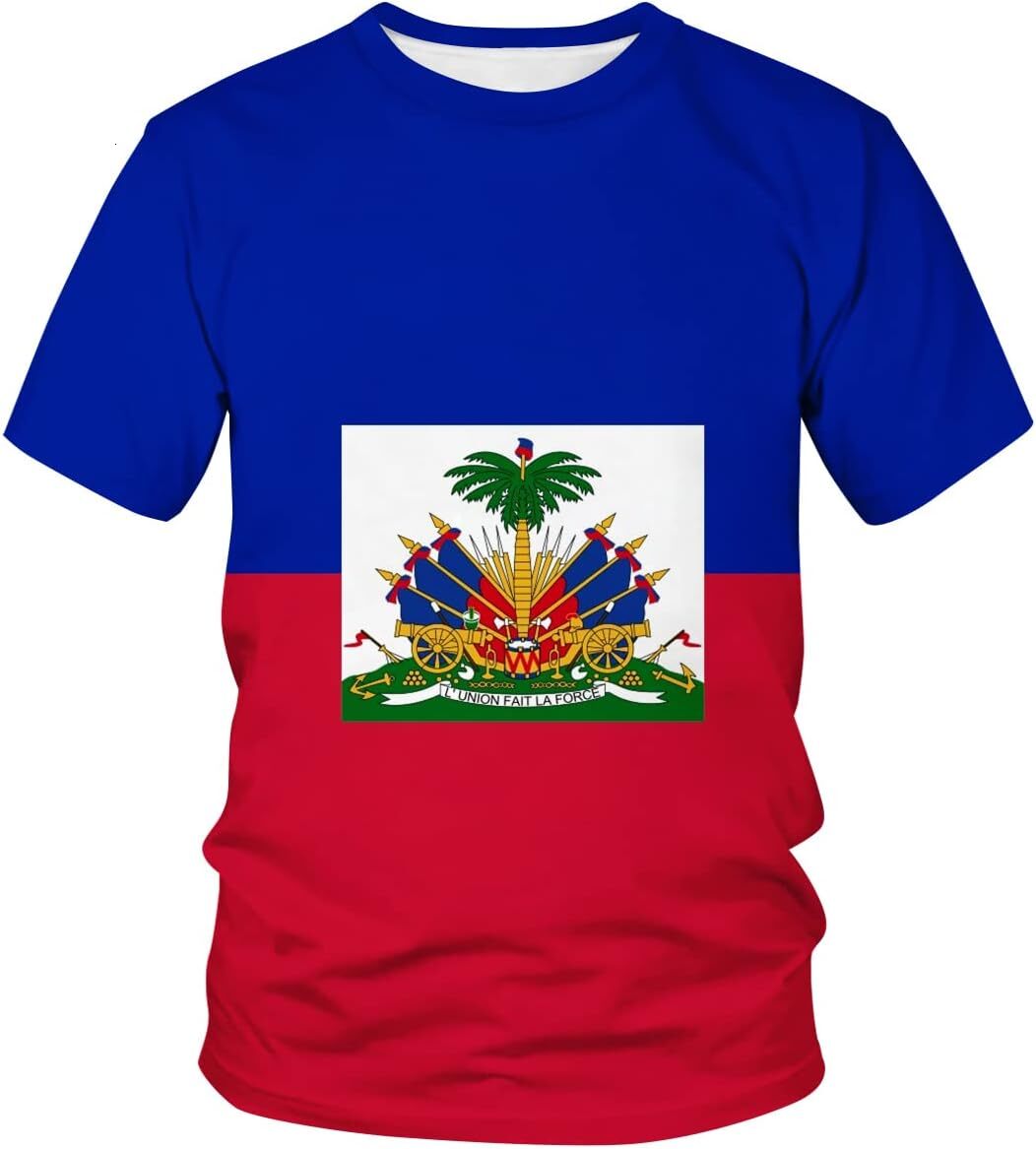 Mens T shirt Haiti Haitian Flag Novelty Print Short Sleeve T-Shirt tee Casual tops summer clothes