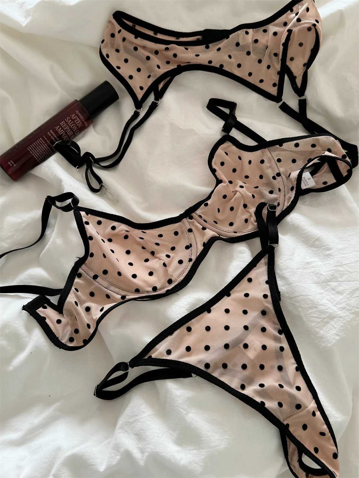 Sexy thin lace underwear three-piece satin bra set new adjustable collection of side breasts up support lingerie breifs suitXJ250301