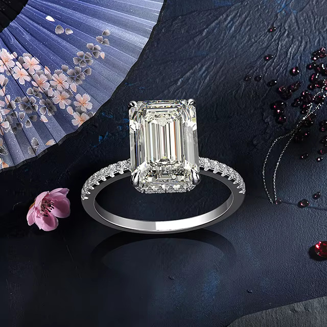 925 Sterling Silver Jewelry 18k White Gold Plated Fancy Emerald Cut baguette CZ Diamond Wedding Ring