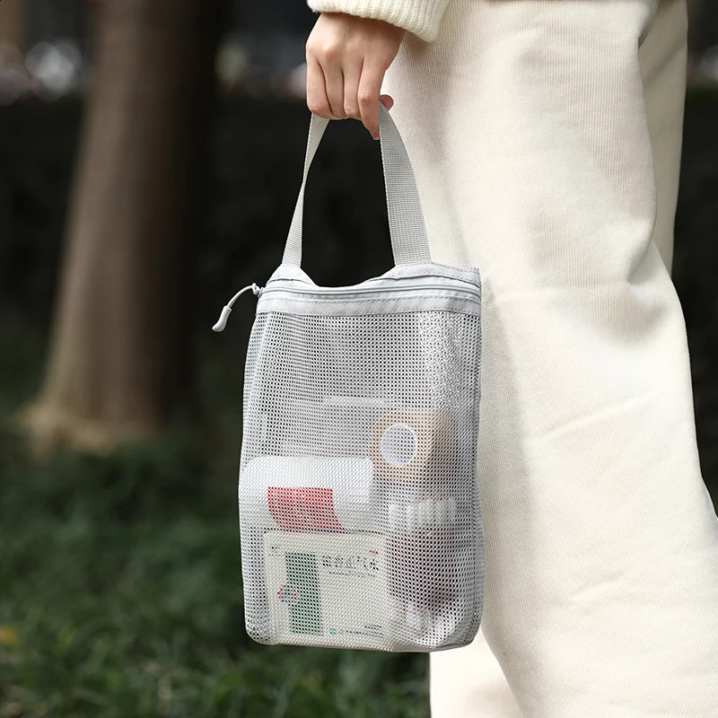 23x26cm Portable Toiletry Bag with Handy Handle Large Capacity Mesh Toiletry Storage Bag Makeup Bag for Business Trips Travel 250305