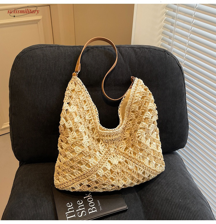 2025 Large Capacity for Women Summer Seaside Vacation Straw Woven Versatile Commuter Single Shoulder Tote Bag #swissmilitary