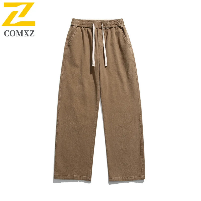 Mens Sports Pants Spring Autumn Casual Loose Khaki Drawstring Stretch Trousers Hip Hop Street Clothing Y2K Straight Leg Pants 250225