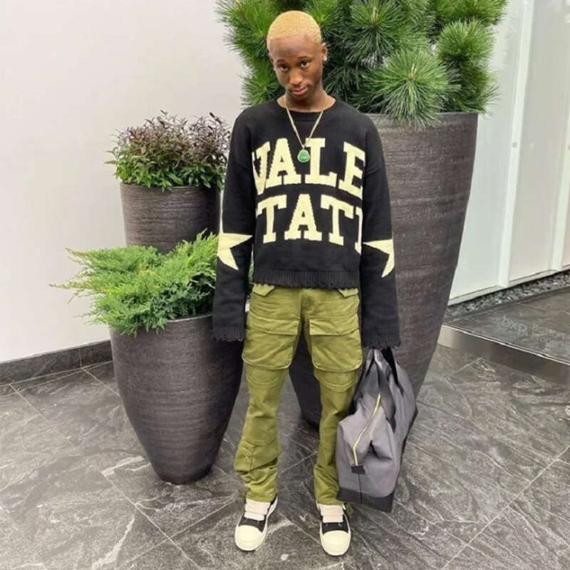 Fashion Hooded Loose Street Trendy Knitted Long Sleeve Alphabet Jacquard Sweater