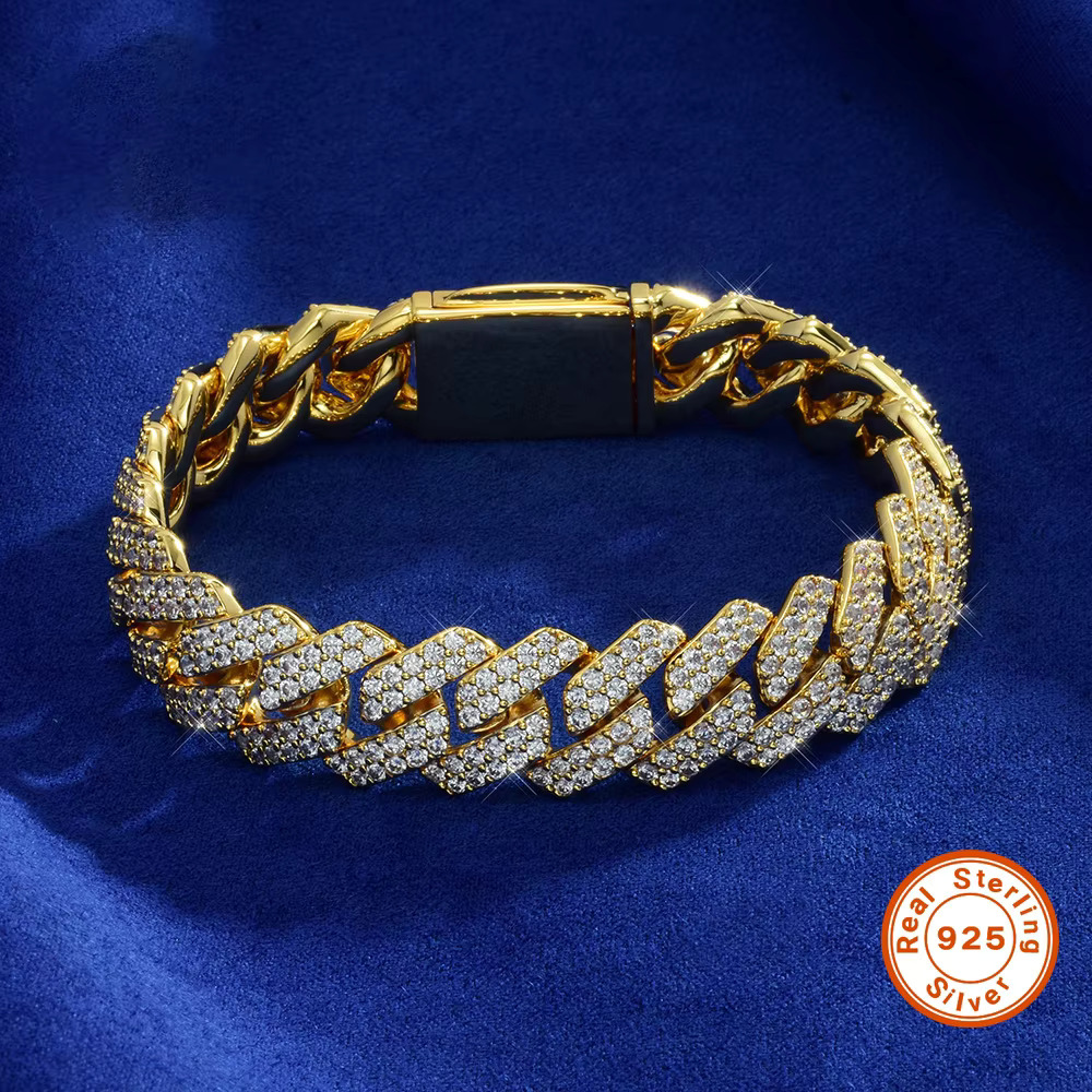 Hiphop S Sier Moissanite Dia Double Rig Cuban Bracelet and Necklace