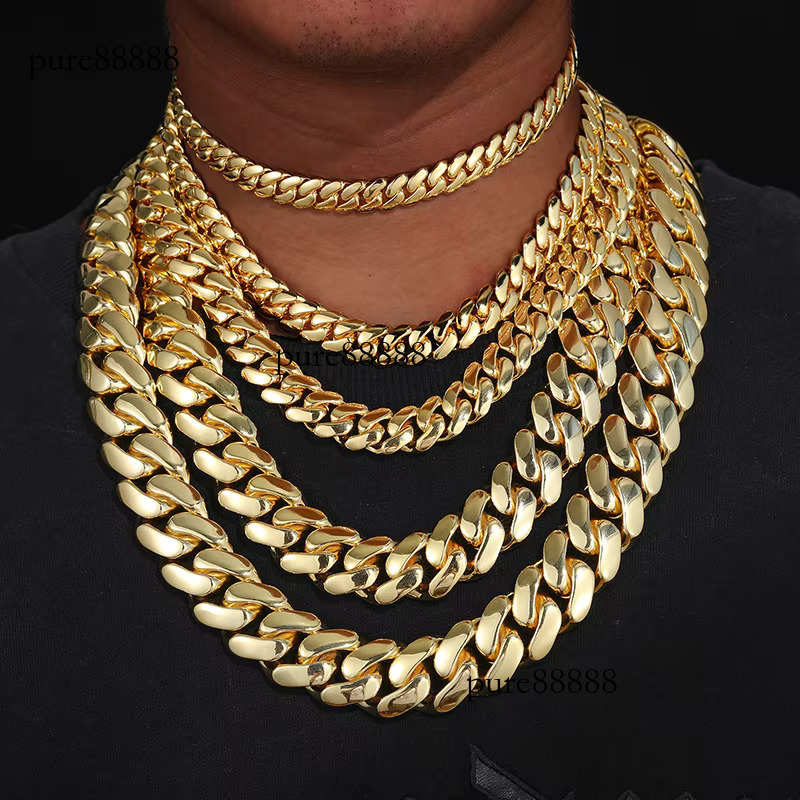 Wholesale Hip Hop Jewelry 14K Real Gold Plated Heavy Solid Miami Cuban k Chain Necklace for Men