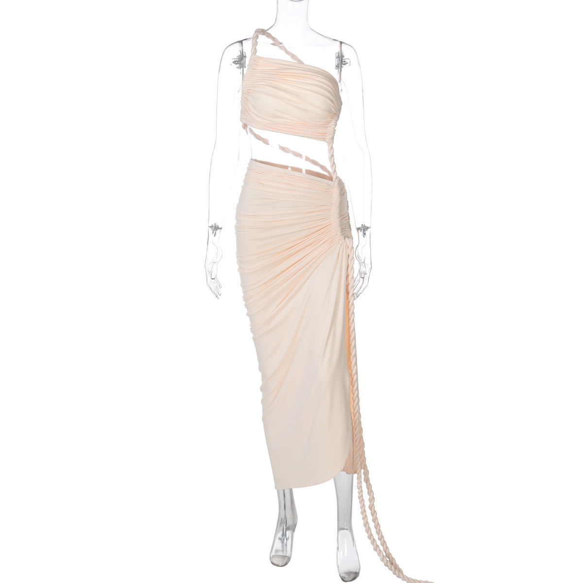 Women's Clothing 2025 Spring/Summer New Fashion Single Shoulder Strapless Backless Hollow Drawstring Pleated Dress