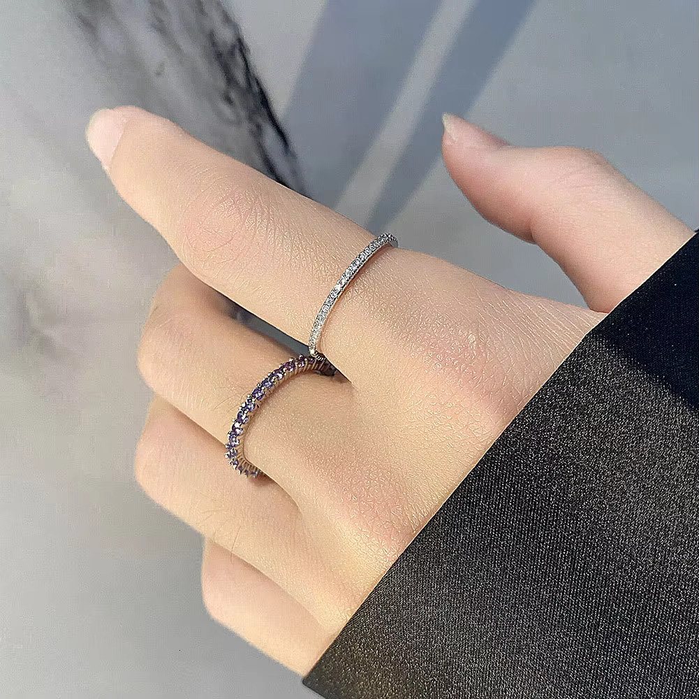 Luxury 925 Sterling Silver Full Cz Diamond Stackable Ring Eternity Bands for Women