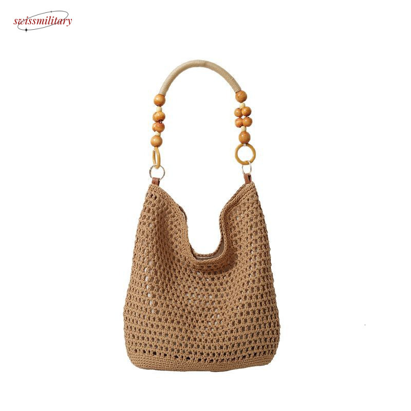 New Chinese woven for women in summer 2025, one shoulder vacation beach bag, artistic hollow tote bag #swissmilitary