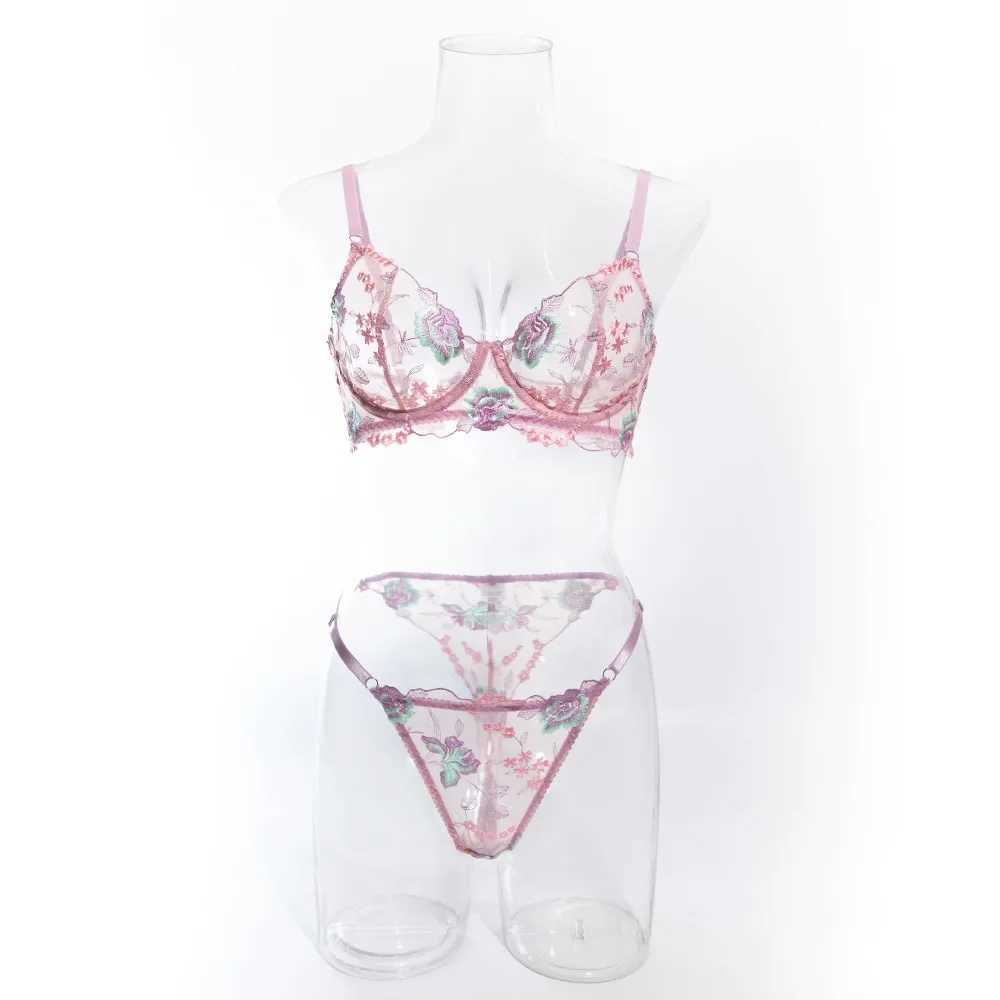 Womens Sweet Transparent Bra Set Sexy Lace Single Layer Thin Embroidery Lingerie Soft Steel Ring Gathering Perspective UnderwearXJ250301