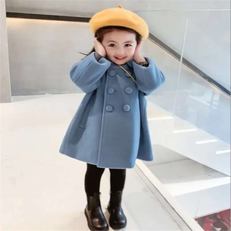 Ddmyshoesvip Children Coats Girls Mid Length Padded Double Breasted Tweed Winter Coat Baby Girl Clothes Kids Jacket