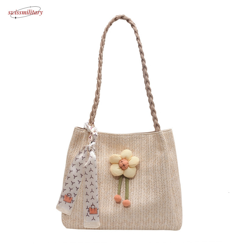 Niche grass woven for women in summer 2025, new large capacity seaside vacation single shoulder diagonal commuting tote bag #swissmilitary