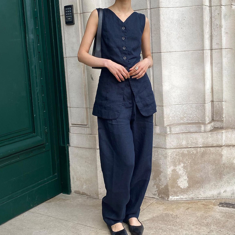 Tibetan Blue Sleeveless Vest Pants For New4 Summer Fashion New Style, Waist And Tank Top, Slimming Two Piece Set