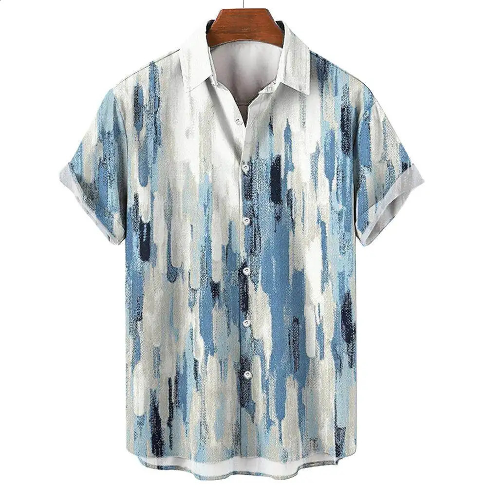 Summer Fashion Irregular Striped Printed Tops Mens Short Sleeve Shirts Casual Business Daily Street Oversized S5XL 250226