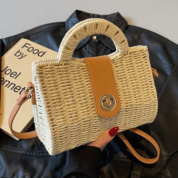 Vacation style grass for women 2025 new summer beach crossbody bag, fashionable commuting hand-held woven bag #swissmilitary