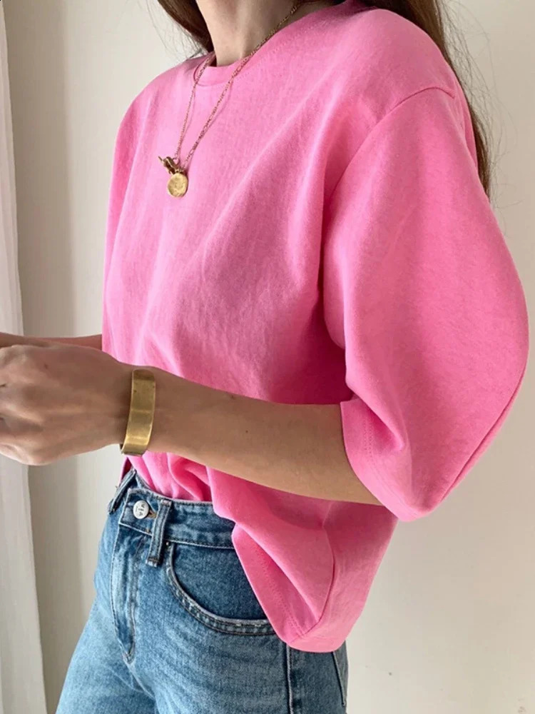 Summer T Shirt Women Cotton Elasticity Woman Clothes Oversize Tops Pink White Tshirt Loose Maxi Female Short Sleeve Tee 250225